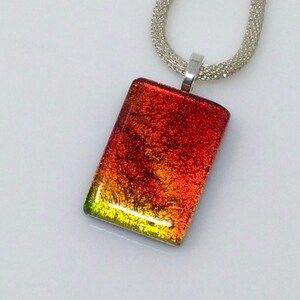 Red Yellow Dichroic Glass Pendant, Fused Glass Jewelry, Dichroic Glass Necklace