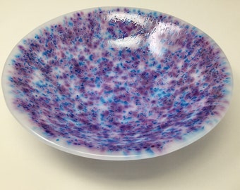 Purple Blue Fused Glass Bowl, Art Glass Bowl, Abstract Floral Decorative Bowl