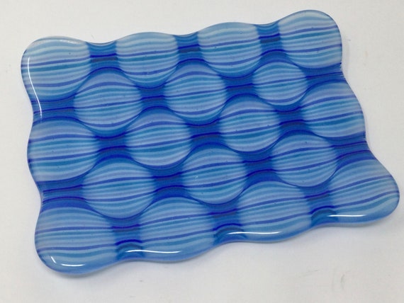 Fused Glass Tray: Blue Optical Illusion Art Glass Dish