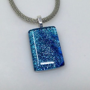 Blue Necklace, Dichroic Glass Pendant, Fused Glass Jewelry