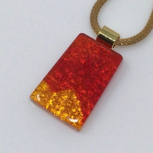 Red Gold Necklace, Dichroic Glass Pendant, Fused Glass Jewelry
