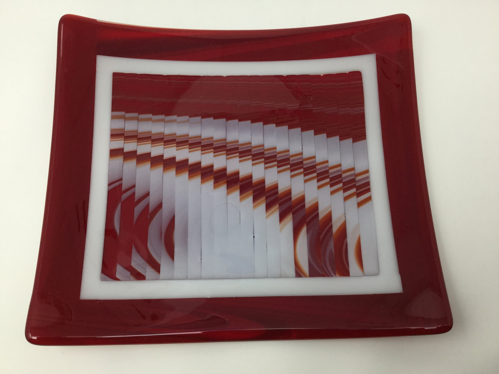 Fused Glass Strip Cut Plate, Red White Art Glass Serving Tray - Etsy