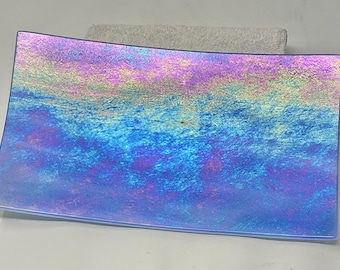 Iridescent Fused Glass Tray, Iridized Blue Lavender Decorative Tray