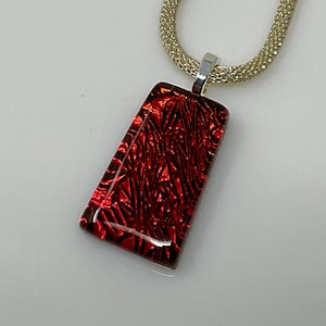 Red Dichroic Glass Pendant, Fused Glass Jewelry, Cherry Red Dichroic Glass Necklace