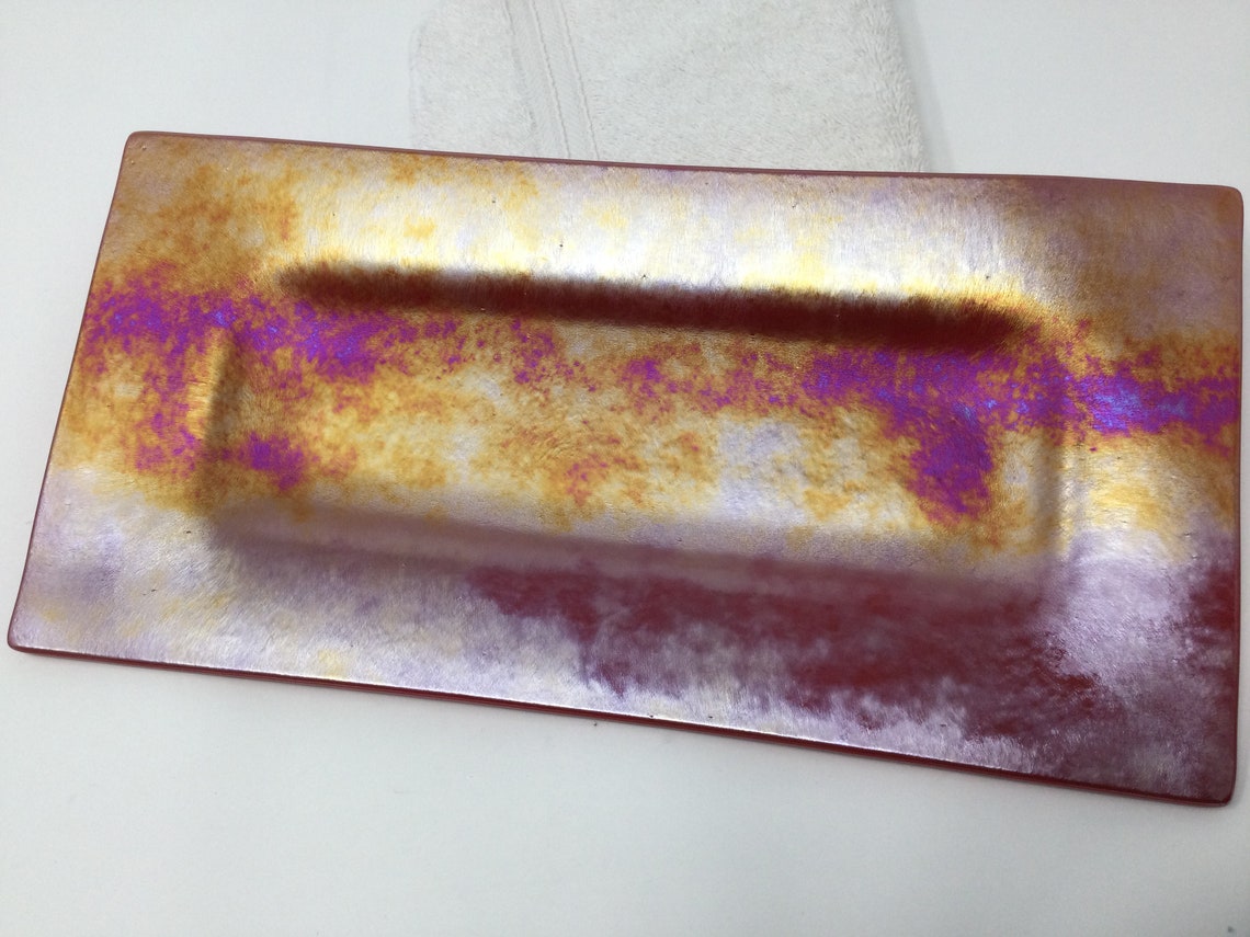 Fused Glass Tray Iridescent Red Art Glass Tray Garnet Red - Etsy