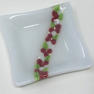 Millefiori Ring Dish, Red White Trinket Dish, Fused Glass Dish, Art Glass Candle Tray