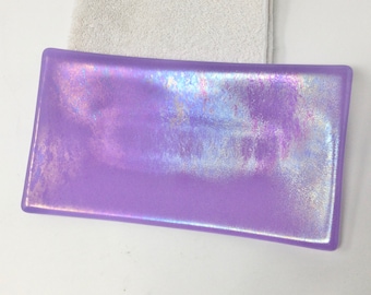 Iridescent Lavender Fused Glass Tray: Handmade Vanity Dish