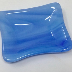Blue Ring Dish, Fused Glass Dish, Art Glass Trinket Tray
