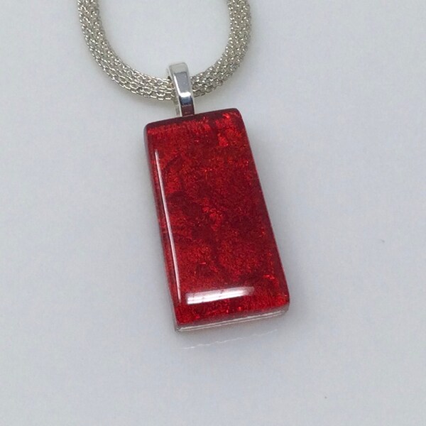 Red Dichroic Glass Pendant, Fused Glass Jewelry, Ruby Red Dichroic Glass Necklace