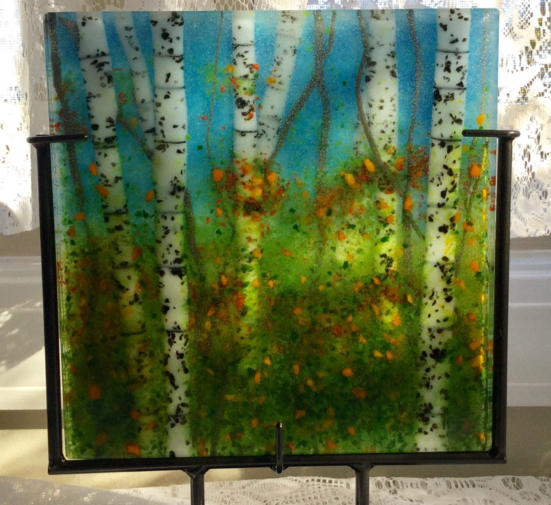 Fused Glass Art Birch Tree Frit Glass Painting Etsy