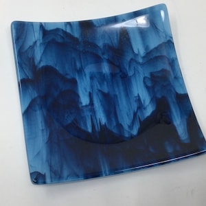 Fused Glass Dish, Blue Art Glass Plate, Blue Decorative Tray