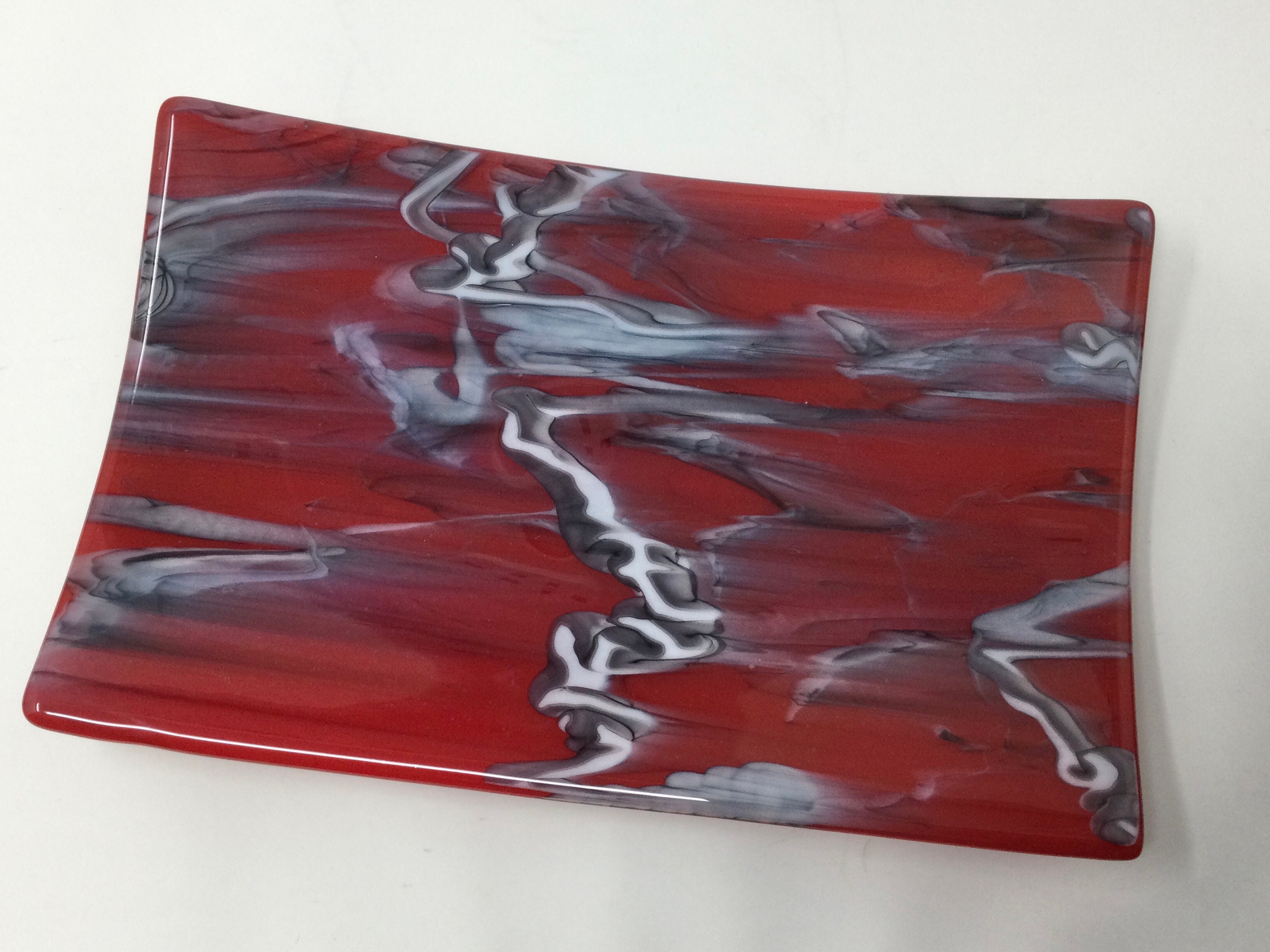Red Black Fused Glass Tray, Abstract Art Glass Dish - Etsy