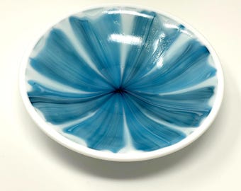 Blue Green Fused Art Glass Bowl: Abstract Centerpiece - Etsy 日本