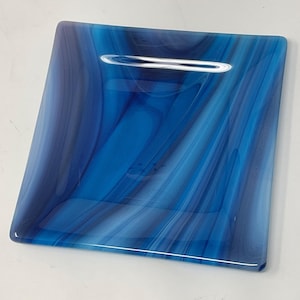 Blue Purple Fused Glass Plate, Blue Purple Art Glass Dish, Decorative Serving Tray