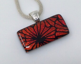 Red Dichroic Necklace, Dichroic Glass Pendant, Fused Glass Jewelry