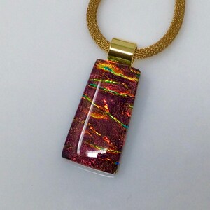 Red Gold Necklace, Dichroic Glass Pendant, Fused Glass Jewelry