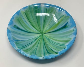 アートガラス 波状ボウル 青緑 Blue Green Fused Art Glass Bowl: Abstract Centerpiece - Etsy 日本