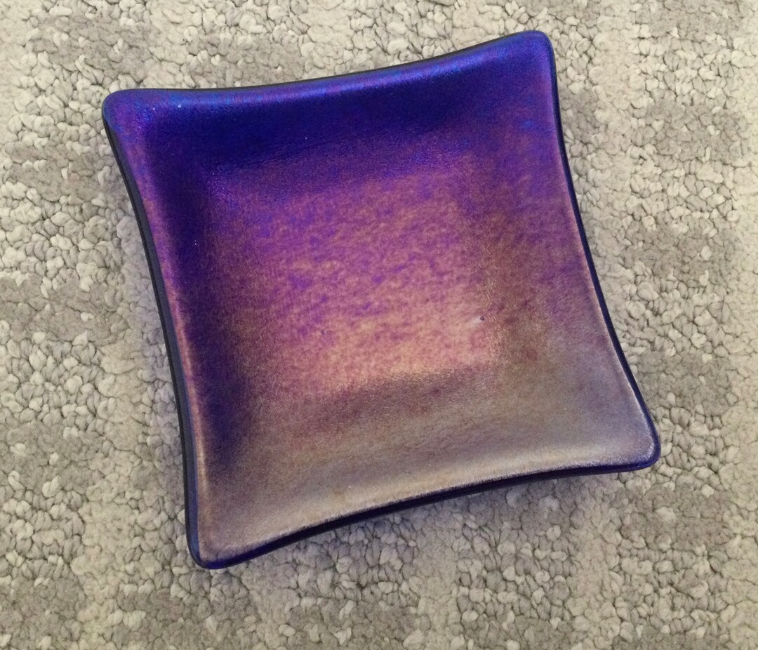 Iridescent Cobalt Blue Fused Glass Dish, Art Glass Ring Dish, Decorative Glass Tray Etsy