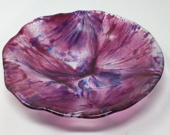 Pink Purple Fused Glass Bowl, Art Glass Bowl, Abstract Floral Decorative Bowl