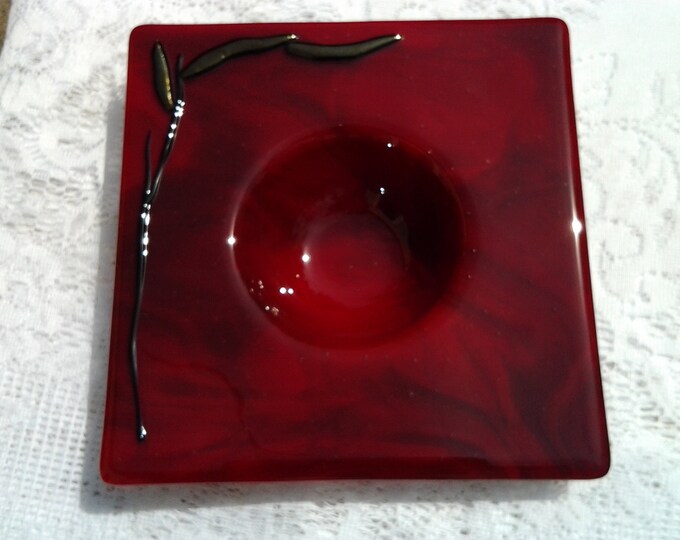 Fused Glass Ikebana Vase Red Black Ikebana Vase With Pin Frog Etsy