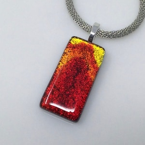 Red Gold Dichroic Glass Pendant, Fused Glass Jewelry, Dichroic Glass Necklace
