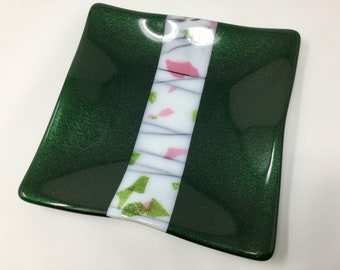 Aventurine Green Fused Glass Plate, Handmade Art Glass Dish