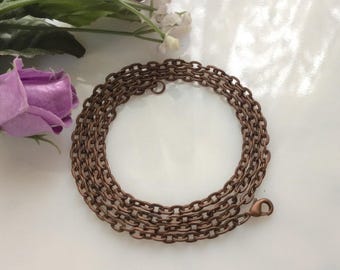 24 Inch Vintage Copper Rolo Link Chain Necklace, Jewelry Supply