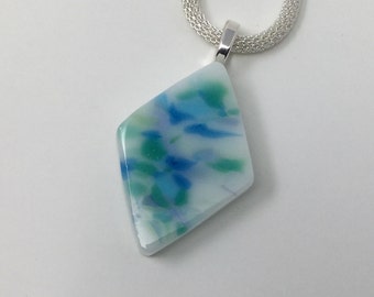 Blue Green Necklace, Fused Glass Jewelry, Blue Green Art Glass Pendant