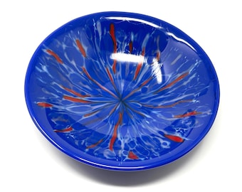 Fused Glass Bowl, Blue & Red Serving Bowl