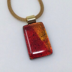 Red Gold Necklace, Dichroic Glass Pendant, Fused Glass Jewelry