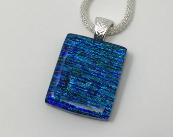 Blue Green Dichroic Necklace, Dichroic Glass Pendant, Fused Glass Jewelry
