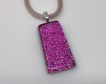 Magenta Pink Necklace, Dichroic Glass Pendant, Fused Glass Jewelry