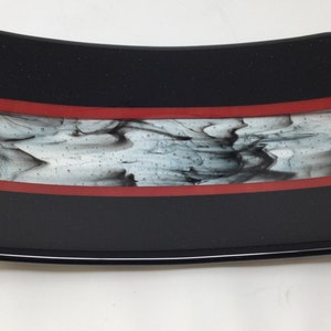 Black Red Art Glass Serving Tray, Fused Glass Tray, Red Black Platter ...