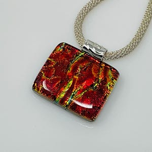 Red Gold Dichroic Glass Pendant, Fused Glass Jewelry, Dichroic Glass Necklace
