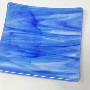 Blue Fused Glass Plate, Blue Art Glass Dish, Decorative Serving Tray