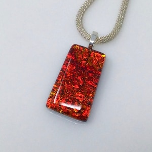 Red Gold Dichroic Glass Pendant, Fused Glass Jewelry, Dichroic Glass Necklace