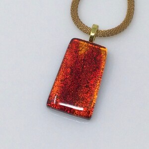 Red Gold Necklace, Dichroic Glass Pendant, Fused Glass Jewelry