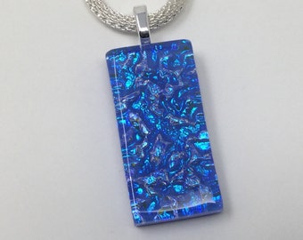 Blue Necklace, Dichroic Glass Pendant, Fused Glass Jewelry