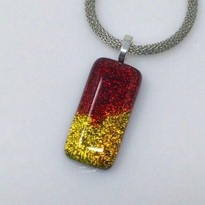 Red Gold Dichroic Glass Pendant, Fused Glass Jewelry, Dichroic Glass Necklace