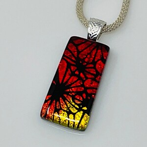 Red Gold Necklace, Dichroic Glass Pendant, Fused Glass Jewelry