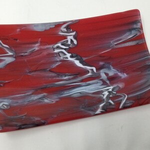 Red Black Fused Glass Tray, Abstract Art Glass Dish