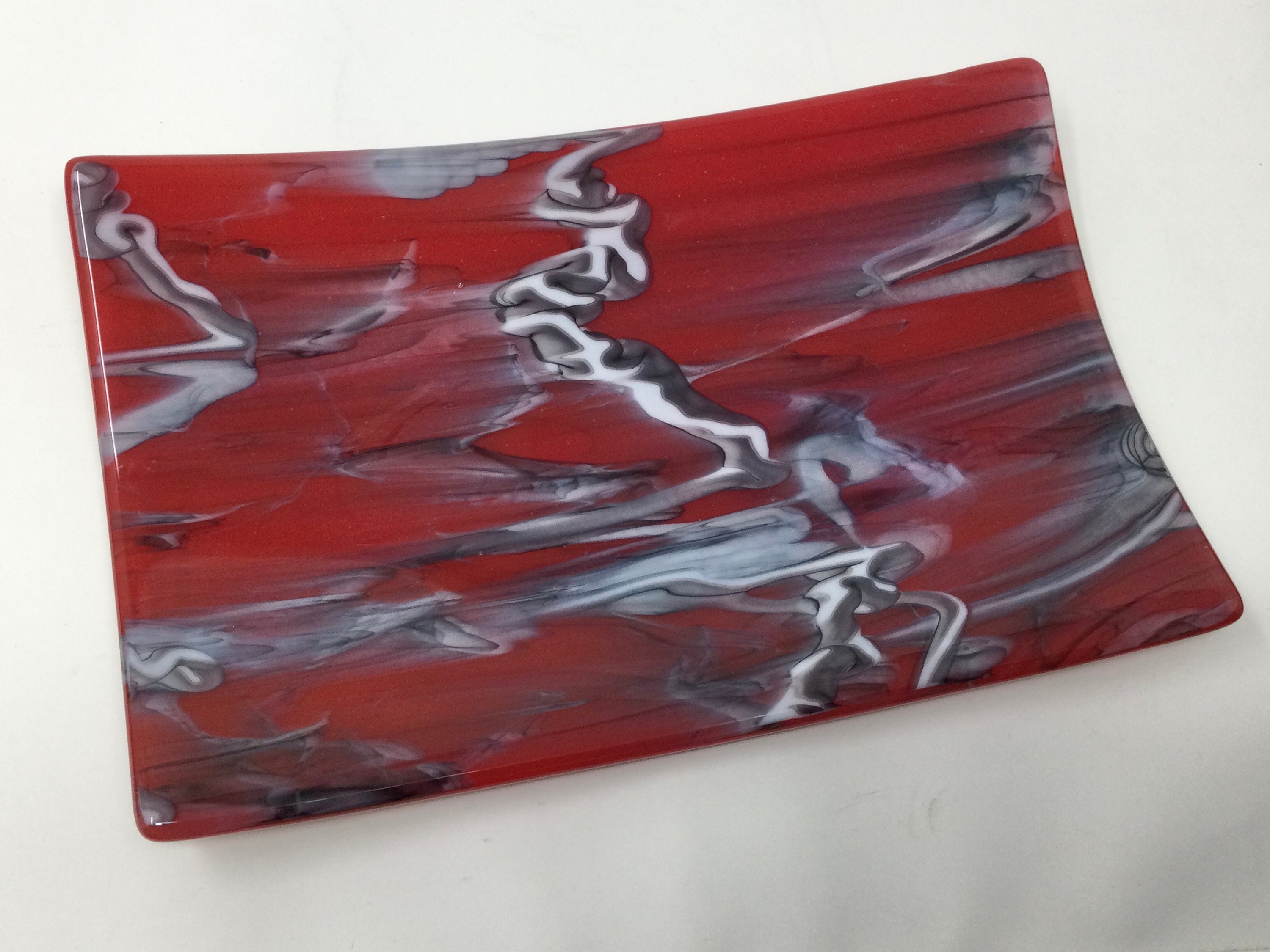 Red Black Fused Glass Tray, Abstract Art Glass Dish - Etsy