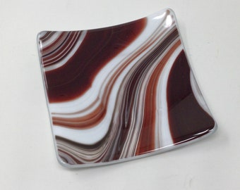 Mahogany Art Glass Serving Dish, Fused Glass Plate