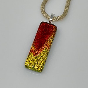 Red Gold Dichroic Glass Pendant, Fused Glass Jewelry, Dichroic Glass Necklace