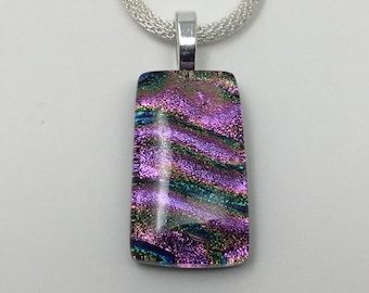 Purple Blue Necklace, Dichroic Glass Pendant, Fused Glass Jewelry
