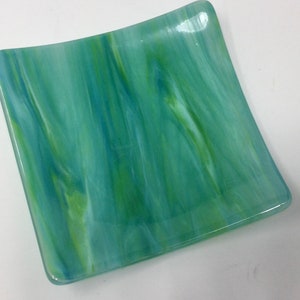 Green Blue Art Glass Dish, Fused Glass Plate, Decorative Serving Tray