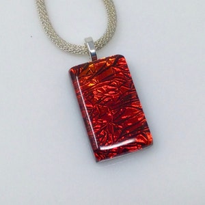 Red Dichroic Glass Pendant, Fused Glass Jewelry, Red Dichroic Glass Necklace