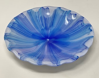 Blue Purple Fused Glass Bowl, Art Glass Bowl, Abstract Floral Decorative Bowl
