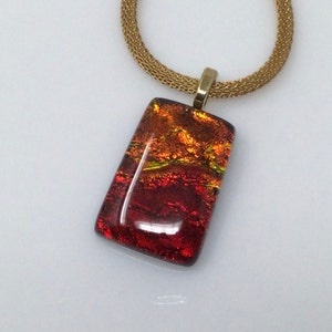 Red Gold Necklace, Dichroic Glass Pendant, Fused Glass Jewelry