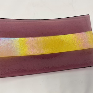 Mauve Purple Gold Art Glass Tray, Iridescent Fused Glass Dish, Glass Serving Tray